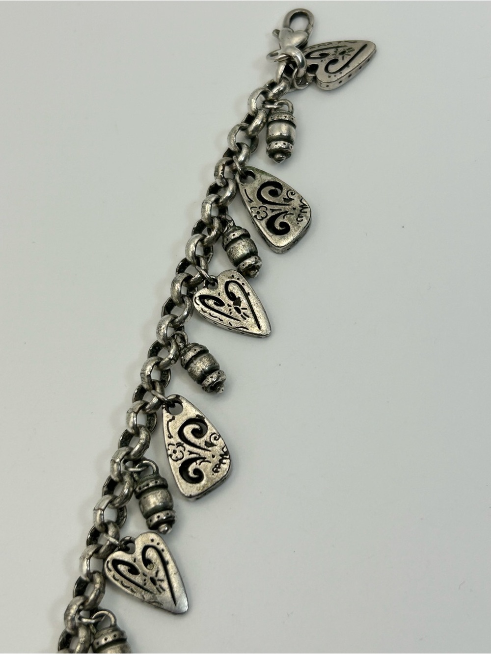 Brighton Brazilian Heart Charm Bracelet 8" Silver Plated Vintage Dangle Fair - Picture 10 of 10